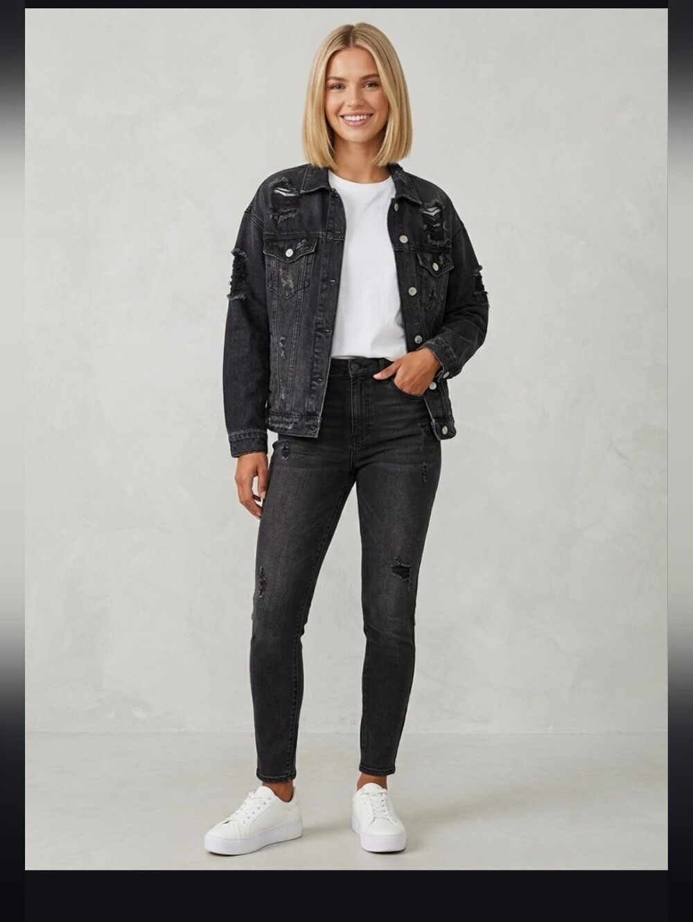 Distressed Black Denim Jacket